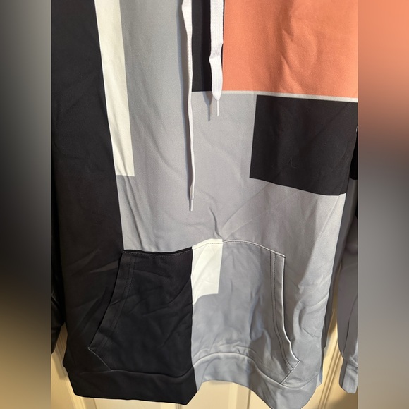 Men’s Lightweight Colorblock Sweatshirt w Hood, Black, Gray & Salmon, Sz XL - Picture 2 of 7